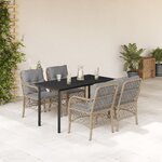 vidaXL Ensemble à manger de jardin coussins 5 Pièces mélange beige rotin