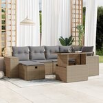 vidaXL Salon de jardin avec coussins 7 Pièces beige résine tressée