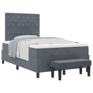 vidaXL Lit à ressorts avec matelas et banc gris foncé 120x190 cm en velours