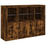 vidaXL Buffets avec lumières LED 3 Pièces chêne fumé bois d'ingénierie