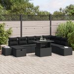 vidaXL Ensemble de canapés de jardin 9 pièces avec coussins Noir Poly Rattan