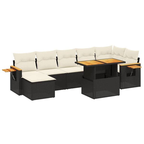 vidaXL Salon de jardin 8 Pièces avec coussins noir résine tressée
