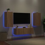 vidaXL Meuble TV muraux 3 Pièces avec lumières LED chêne sonoma
