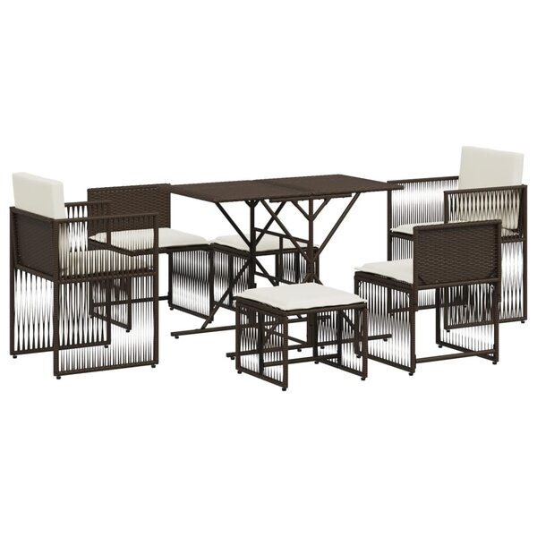 vidaXL Ensemble à manger de jardin et coussins 7 Pièces marron rotin
