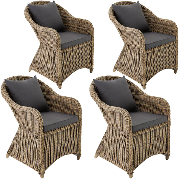 Tectake lot de 4 fauteuils de jardin luxe - marron naturel