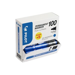 Marqueur permanent multi-surfaces à pointe ogive fine 1 mm, Bleu - Pack promo : Lot de 15 marqueurs + 5 OFFERTS (boîte 20 unités)