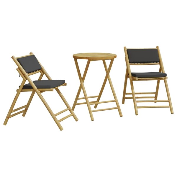 vidaXL Ensemble de bistro pliante 3 Pièces et coussins gris foncé bambou