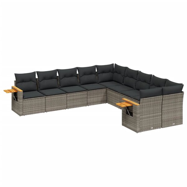 vidaXL Salon de jardin avec coussins 10 Pièces gris résine tressée