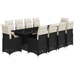 vidaXL Ensemble de bistro de jardin 11 Pièces coussins noir poly rotin
