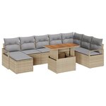 Ensemble de canapé de jardin 9 pièces avec coussins en rotin poly beige