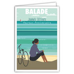 Carte Heureux Anniversaire - Enveloppe - pour Jeune Fille ou Femme - Mini Posters Format 17x11 5cm - Vélo Balade Promenade à Bicyclette Plage Rétro Vintage - Fabriquée en France