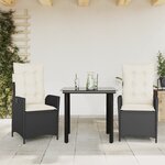 vidaXL Ensemble à manger de jardin avec coussins 3 Pièces Noir