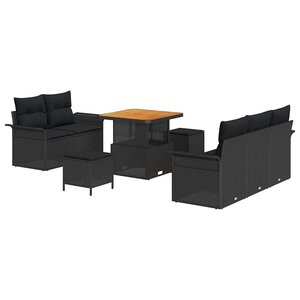 vidaXL Ensemble de canapé de jardin avec coussin 8 Pièces Noir polyrotin