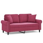 vidaXL Canapé 2 places avec oreillers bordeaux 140 cm velours
