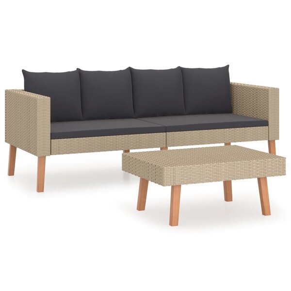 vidaXL Salon de jardin 2 Pièces avec coussins Résine tressée Beige