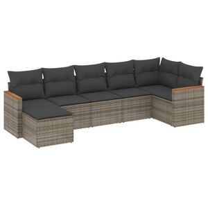 vidaXL Salon de jardin avec coussins 7 Pièces gris résine tressée