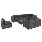 vidaXL Salon de jardin 9 Pièces avec coussins Résine tressée Gris