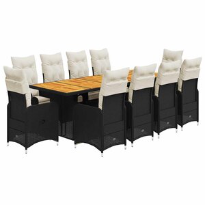 vidaXL Ensemble de bistro de jardin 11 Pièces coussins noir poly rotin