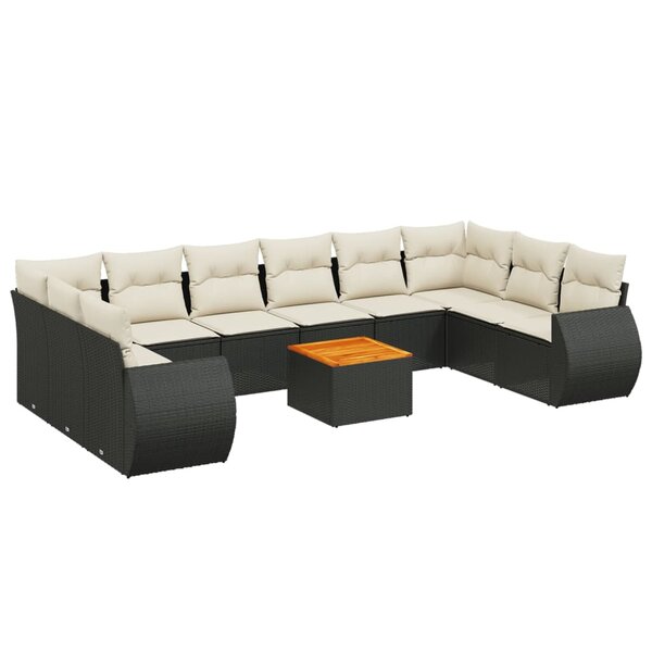 vidaXL Salon de jardin 11 Pièces avec coussins noir résine tressée