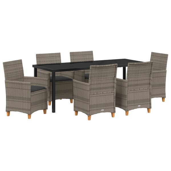 vidaXL Ensemble de Salle à Manger de Jardin de 7 Pièces avec Coussins Gris en Poly Rattan