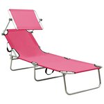 vidaXL Chaise longue pliable avec auvent acier rose magento