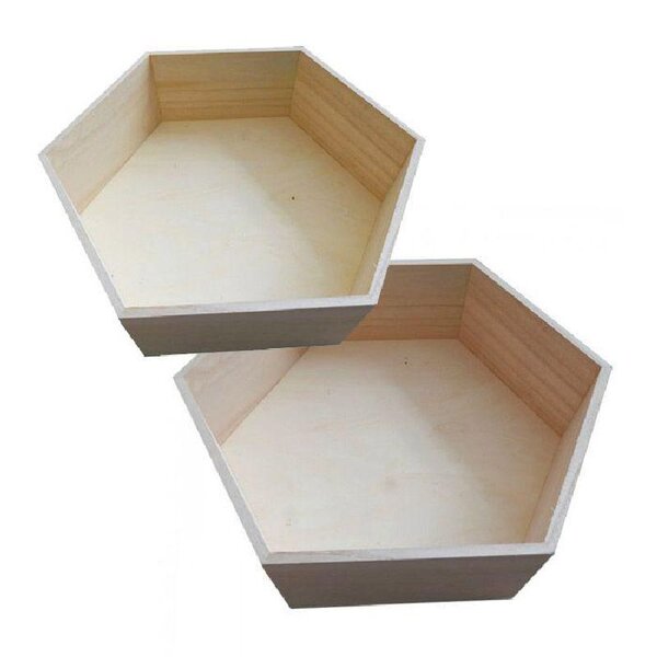 2 étagères hexagonales en bois 36 x 31 cm et 39 x 34 cm