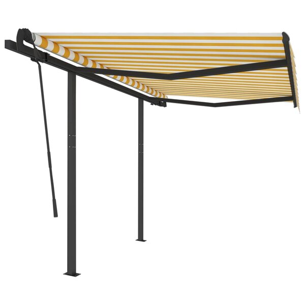 vidaXL Auvent manuel rétractable avec poteaux 3x2 5 m Jaune et blanc