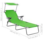 vidaXL Chaise longue avec auvent acier vert