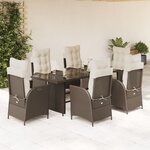 vidaXL Ensemble à manger de jardin et coussins 7 Pièces marron rotin