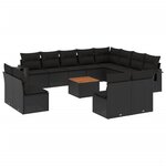 vidaXL Salon de jardin avec coussins 13 Pièces noir résine tressée