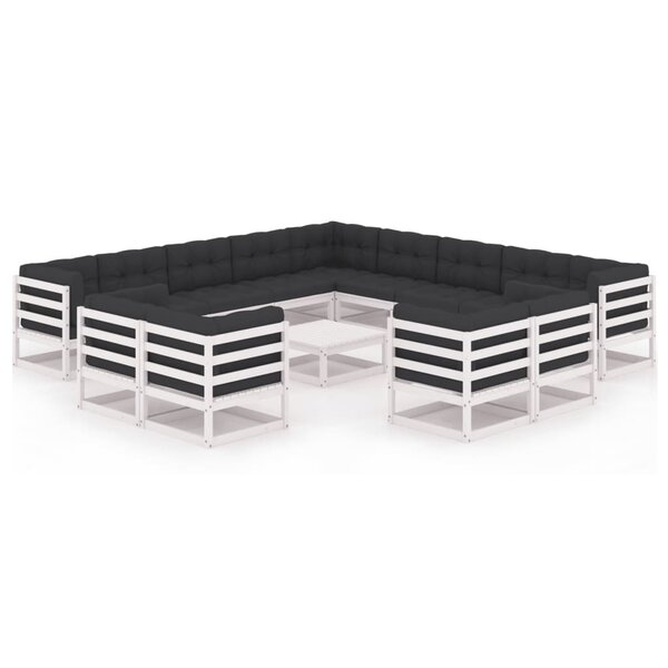 vidaXL Salon de jardin 14 Pièces avec coussins Blanc Bois de pin massif