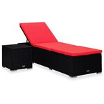 vidaXL Chaise longue avec coussin et table à thé Résine tressée Rouge