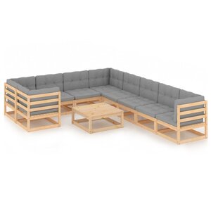 vidaXL Salon de jardin 10 Pièces avec coussins Bois de pin massif