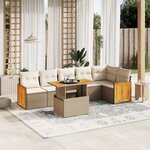 vidaXL Salon de jardin avec coussins 7 Pièces beige résine tressée