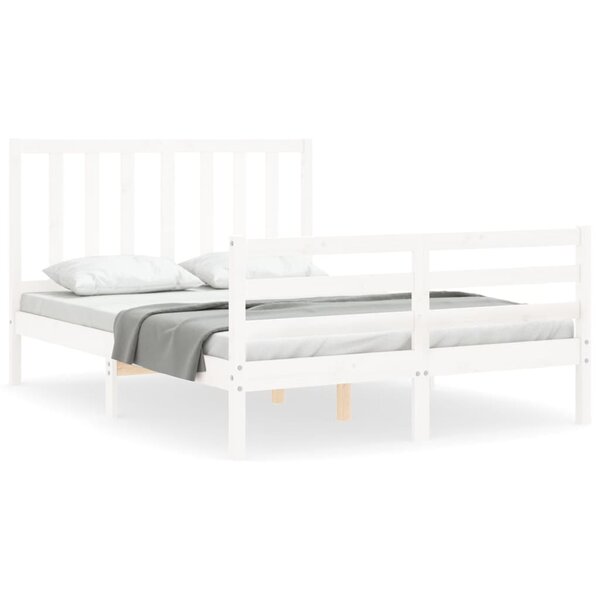 vidaXL Cadre de lit avec tête de lit blanc 140x190 cm bois massif