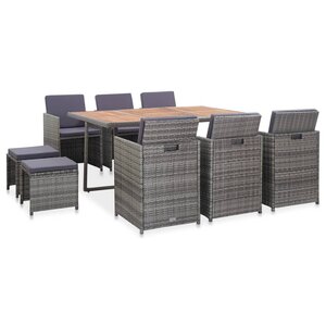 vidaXL Salon de jardin 11 Pièces Résine tressée bois d'acacia Anthracite