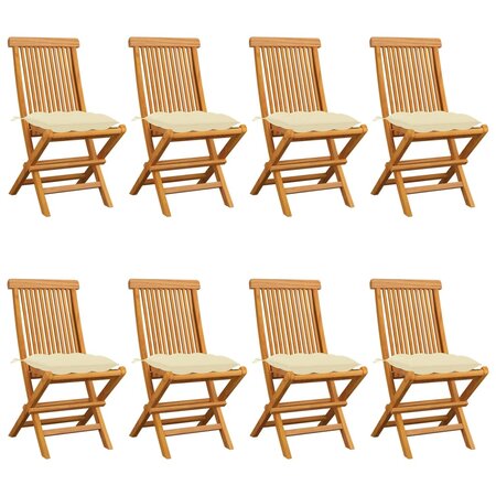 vidaXL Chaises de jardin et coussins blanc crème lot de 8 Teck massif