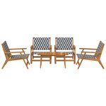vidaXL Ensemble de Chaises de Jardin avec Table - 5 Pièces  Noir et Blanc  Bois d'Acacia Massif