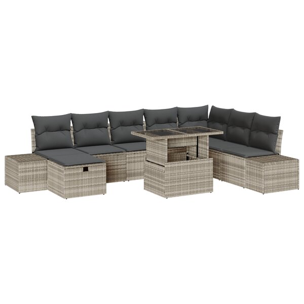 vidaXL Ensemble de Canapé de Jardin 9 Pièces avec Coussins Gris Clair en Rattan Poly