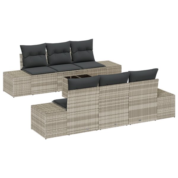 vidaXL Ensemble de canapé de jardin 7 pièces avec coussins gris clair en poly rotin