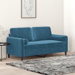 vidaXL Canapé 2 places avec oreillers décoratifs bleu 140 cm velours