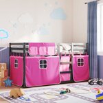 vidaXL Lit superposé avec rideaux rose 90x190 cm bois pin massif