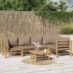 vidaXL Salon de jardin 6 Pièces avec coussins taupe bambou