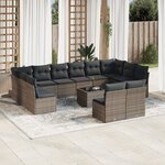 vidaXL Salon de jardin avec coussins 13 Pièces gris résine tressée