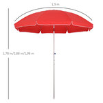 Parasol inclinable octogonal Ø 190 cm tissu polyester haute densité anti-UV hauteur réglable mât alu sac de transport inclus rouge