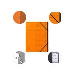 Trieur Agrafé Avec Élastiques Intérieur Noir 12 Compartiments - A4 - Orange - Exacompta