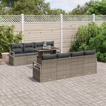Ensemble de 9 pièces de canapé de jardin avec coussins gris en rattan poly
