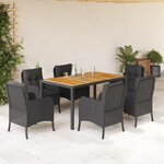vidaXL Ensemble à manger de jardin coussins 7Pièces Noir Résine tressée