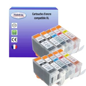 10 Cartouches compatibles avec Canon Pixma iP5300, iP6600D, iP6700D, iX4000, iX5000, MP500 remplace Canon PGI-5, CLI-8 XL- T3AZUR