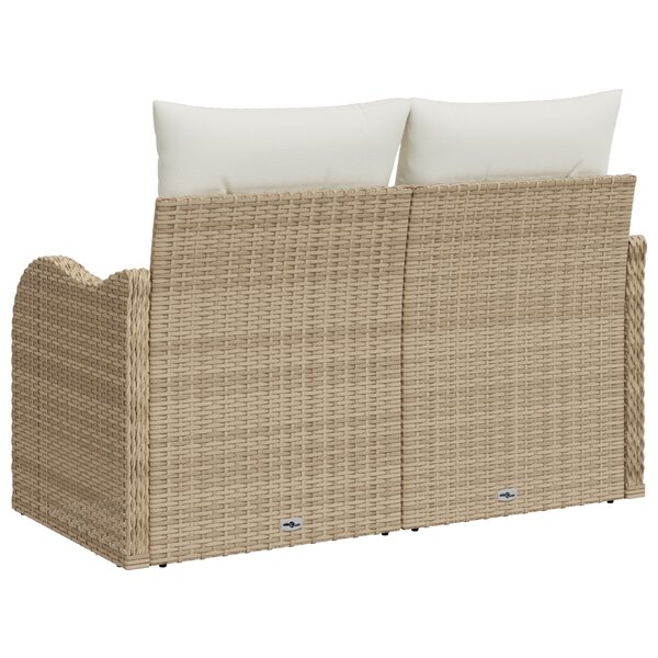 Canapé de jardin 2 places vidaXL avec coussins beige en poly rattan